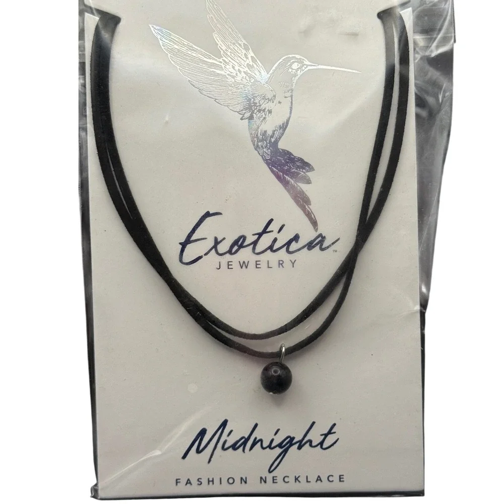 Exotica Jewelry Midnight Fashion Necklace Black Cord Single Stone Charm